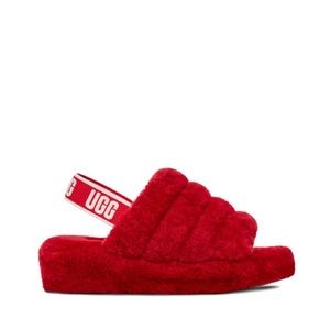 UGG Women's Fluff Yeah Red Ribbon Sheepskin Slide - Size US 7